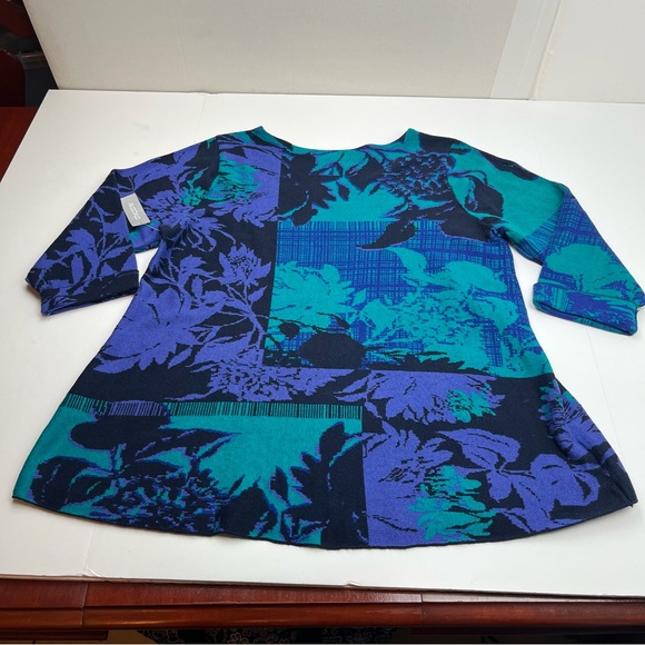 Chico’s 3 Womens US Size XL Tunic Sweater Floral Fanfare Green Blue Purple NEW - Picture 12 of 12
